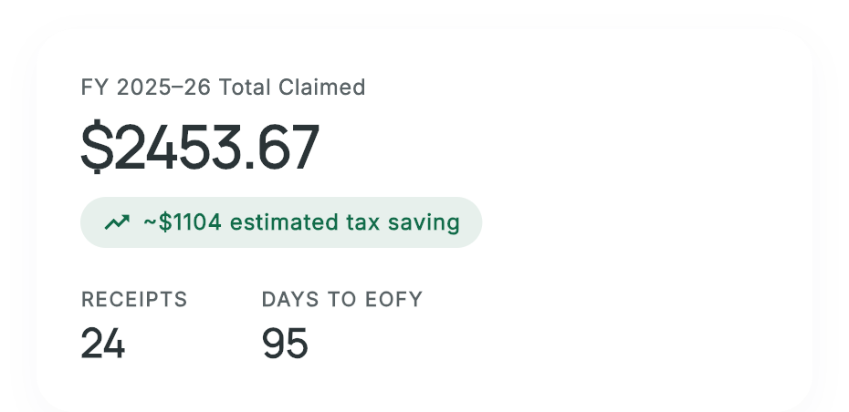 Hero card showing total deductions and receipt count